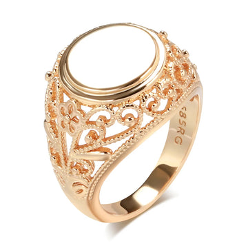 New Design Hollow Flower Rolled Rose Gold of 14-Karat Purity Round Glossy Ring - Ethnic Fine Jewellery